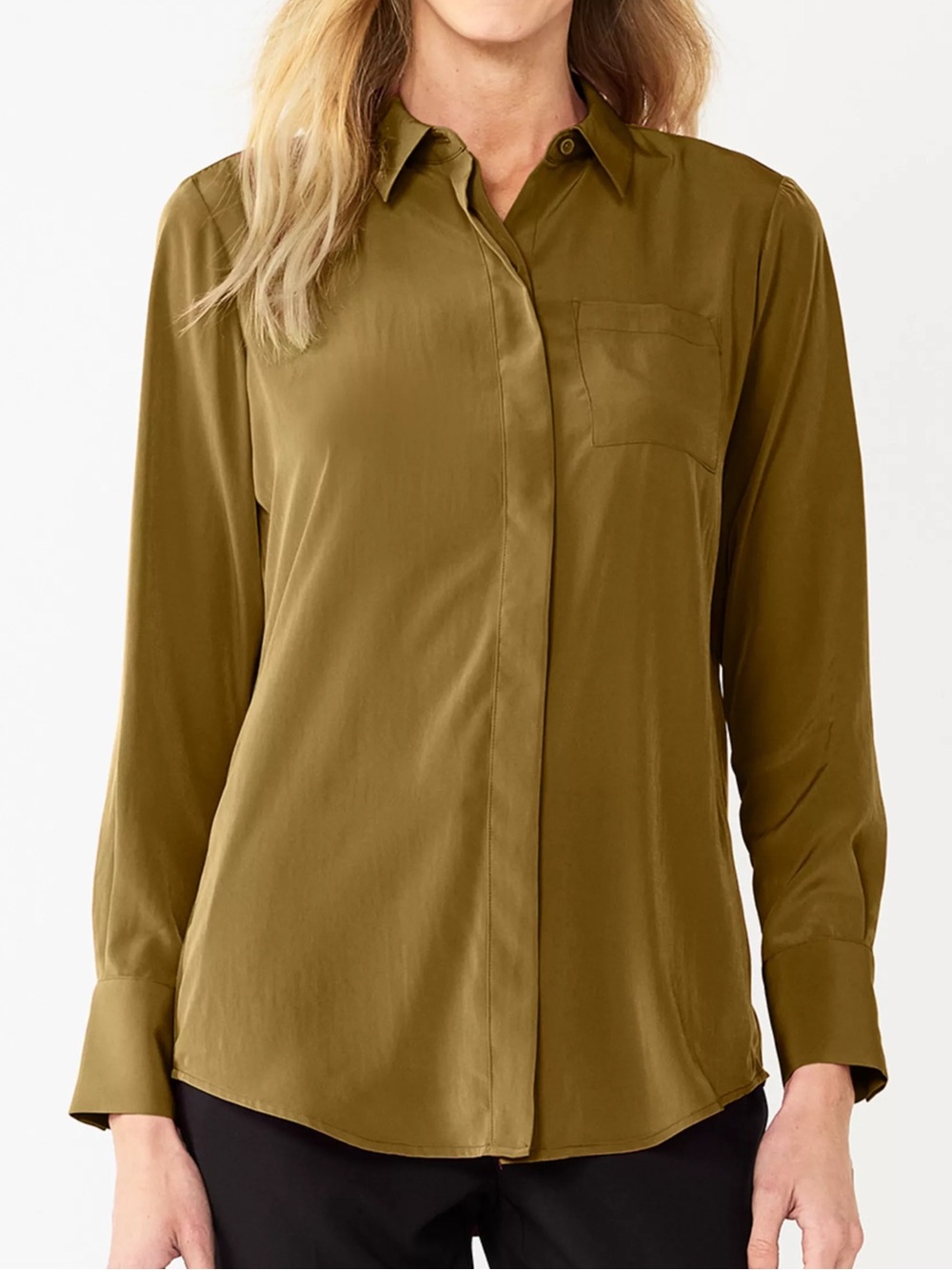 Nine West Olive Green Button-Front Shirt